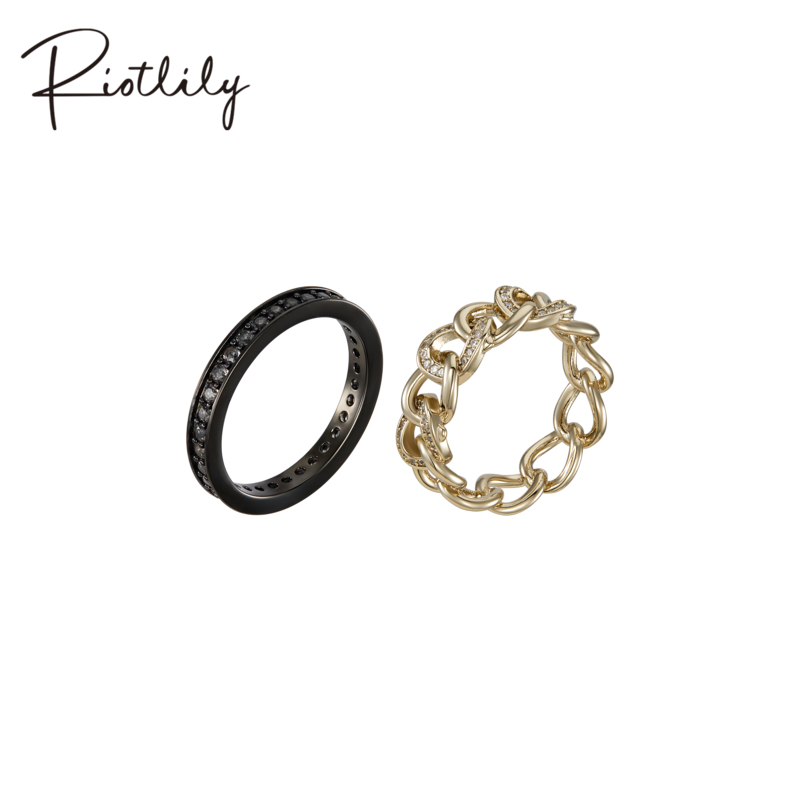 Riotlily艾特里里荆棘玫瑰戒指链条镂空满镶锆石组合戒送女友礼物