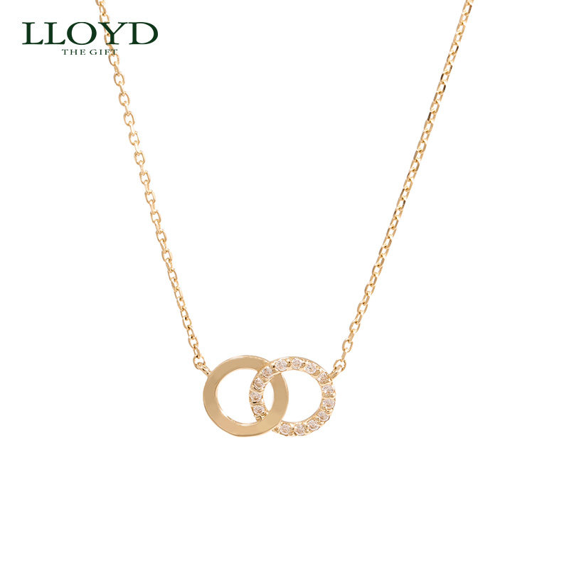 LLOYD洛雅蒂正品项链女  韩国14K金幸运数字锆石镶嵌 金色锁骨链
