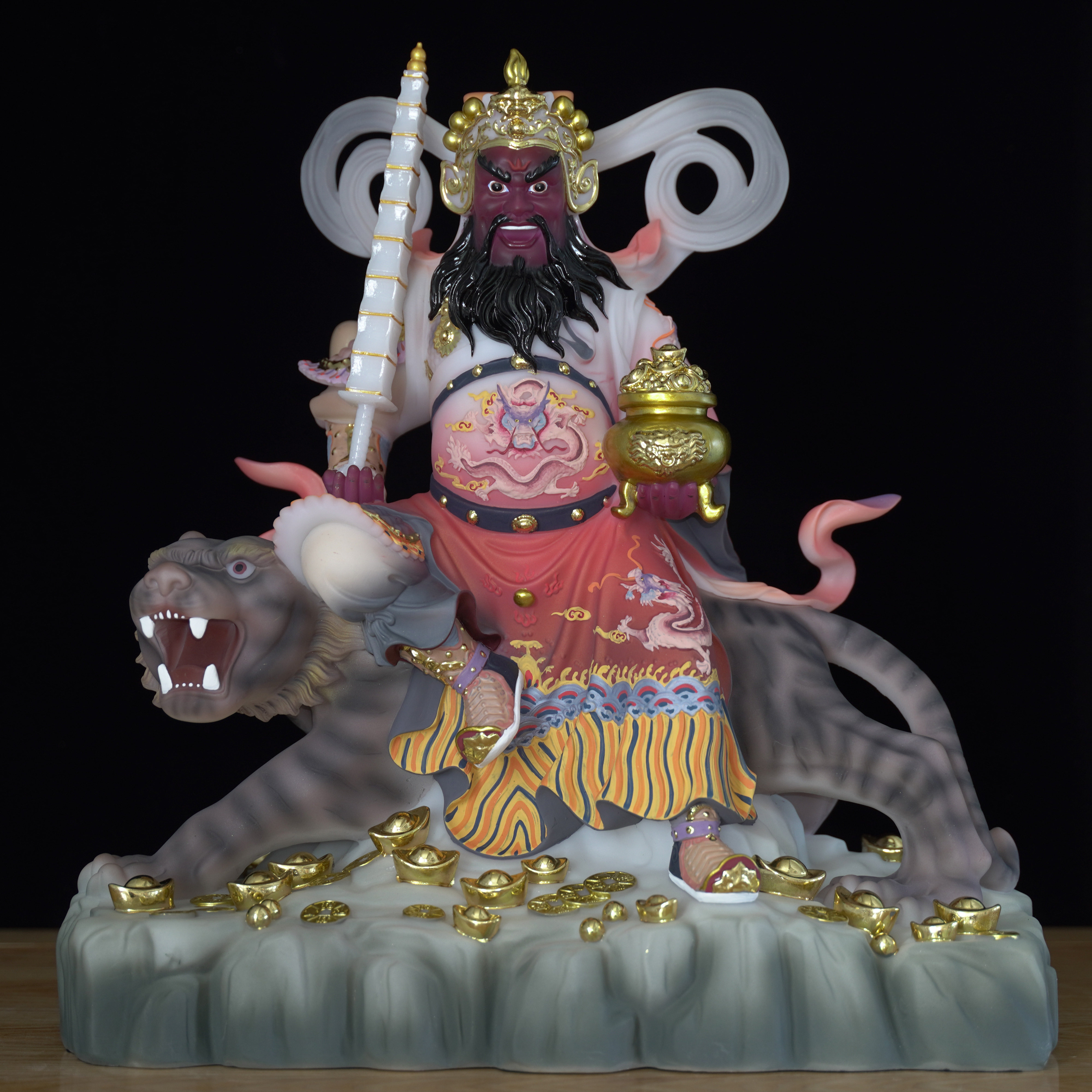 正财武财神爷赵公明骑黑虎神像摆件九节鞭家用供奉汉白玉佛像塑像