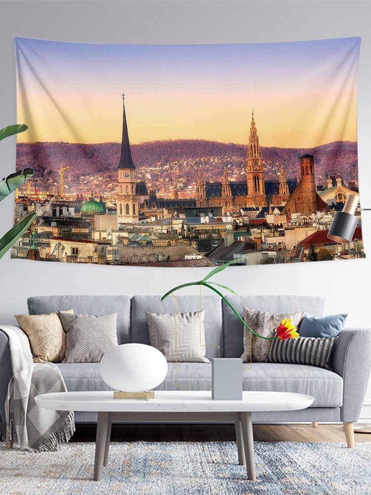 유럽 ??오스트리아 비엔나 음악 수도 도시 건물 벽 천 장식 배경 천 포스터 매달려 태피스트리