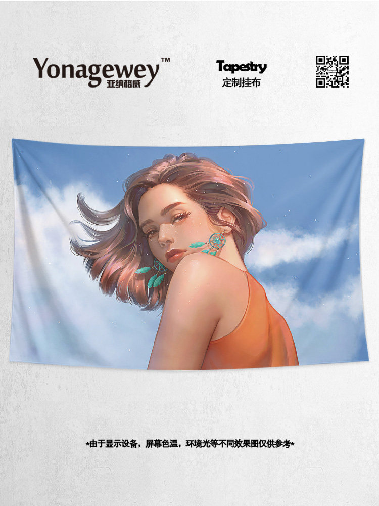 활기차고 귀엽고 쾌활한 단발 머리 소녀 소녀 클로즈업 장식 손으로 그린 ????그림 배경 벽 천 포스터 교수형 천