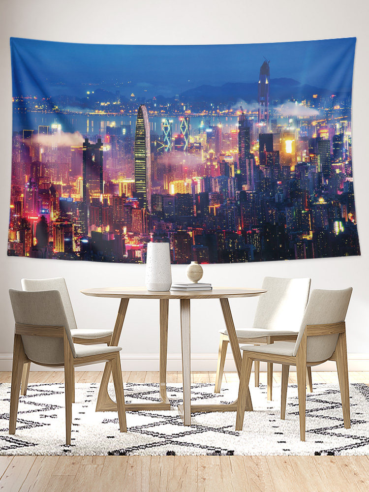 PENGCHENG 심천 도시 야경 거리 장면 사진 주변 기숙사 침실 장식 배경 벽 천 포스터 교수형 천 태피스트리