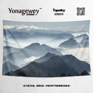梦幻山峰云海山顶云层汹涌澎湃自然景观海报装饰背景布挂布挂毯