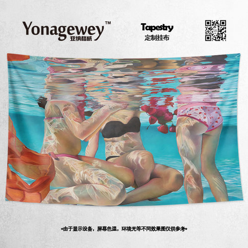 梦幻水波倒影泳池少女挂布