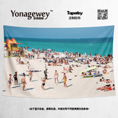 小清新海天一线蓝天白云沙滩极简海岸线装 饰海报背景墙布挂布挂毯