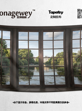 创意窗户window风景氛围感无窗房间酒店墙壁装饰海报背景布挂布