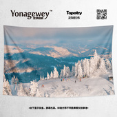 雪景雾凇雪松北方治愈风景网红拍照墙壁氛围布装 饰海报背景布挂布