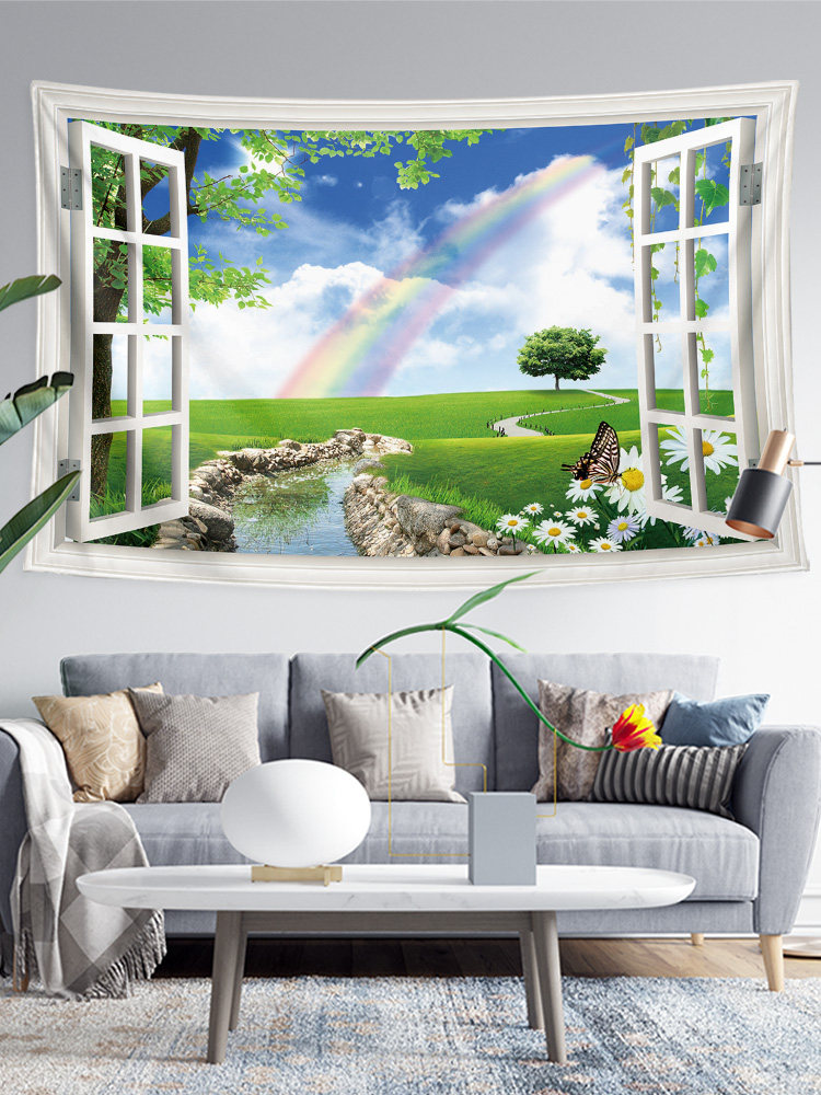 창 밖의 창조적 인 맞춤형 창 풍경 햇빛 침실 기숙사 개조 장식 배경 벽 천 포스터 태피스트리 교수형 천