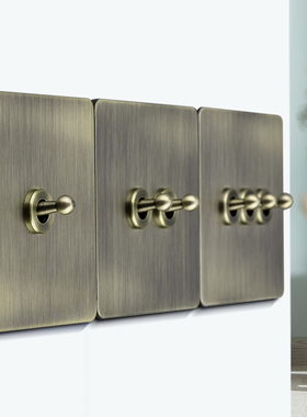 86型青古铜仿古不锈钢拉丝拨杆开关复古插座金属面板老式酒店开关