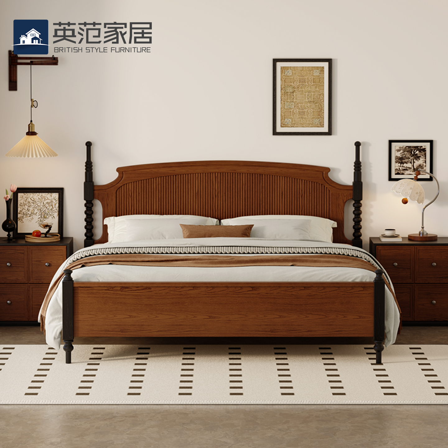 法式复古实木床中古风主卧1米8双人婚床美式卧室收纳高箱储物大床