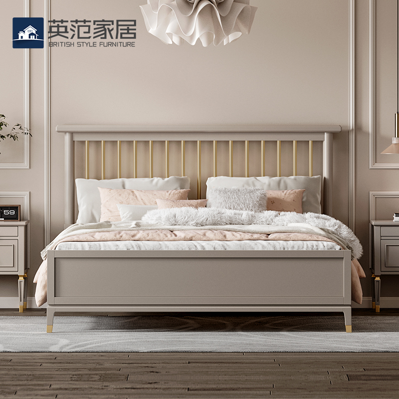 英范美式轻奢实木双人床主卧大床