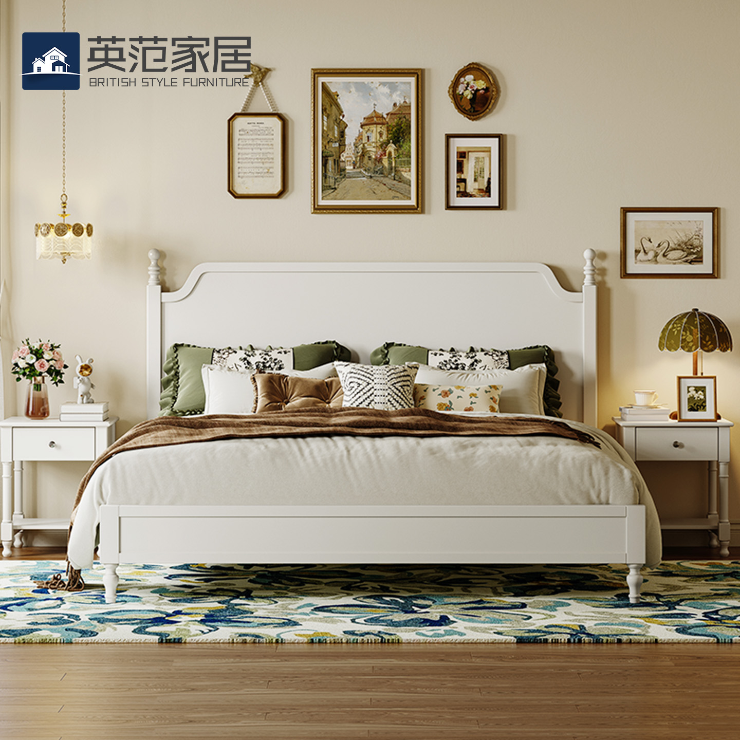 法式奶油风双人全实木公主床