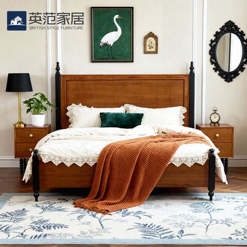 美式实木床复古中古风储物次卧床