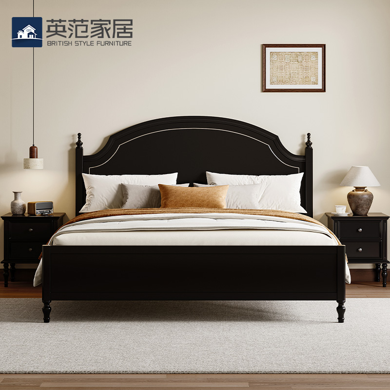 中古风全实木床复古黑色次卧床