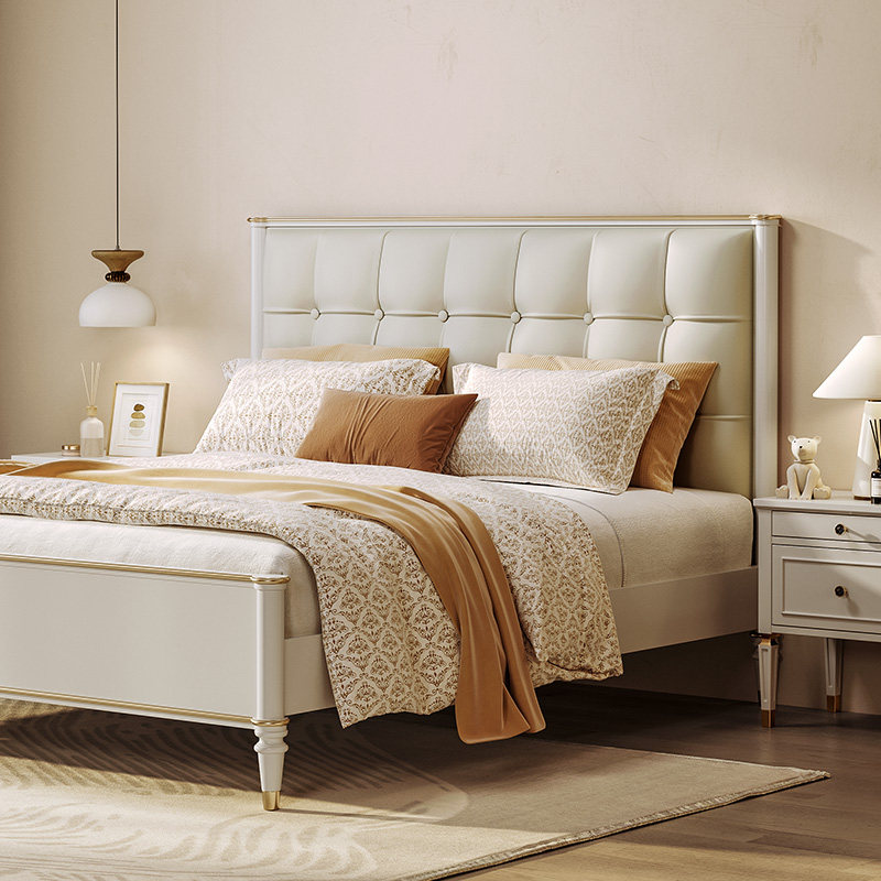 奶油风实木床白色现代简约1米8主卧维克多法式双人大床公主女生床
