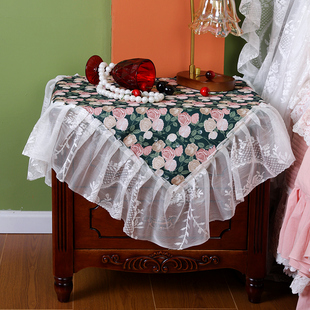 轻法式布艺盖巾防水隔油多功能装饰罩床头柜圆桌小方巾小家电盖布