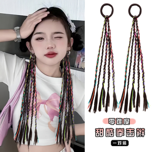 儿童假发辫子发圈甜酷拳击辫皮筋女童高马尾麻花辫蝴蝶结头绳发饰