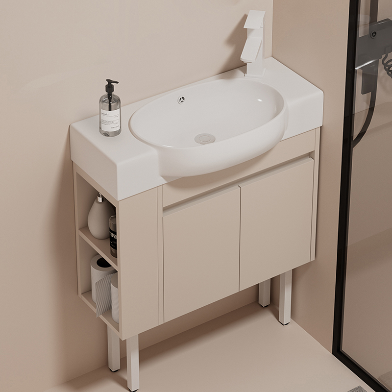 小户型陶瓷洗手盆柜窄长洗脸盆免打孔挂盆实木浴室柜卫生间洗漱池