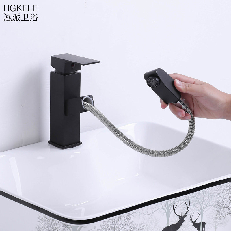 hgkele抽拉四方两用陶瓷台盆龙头