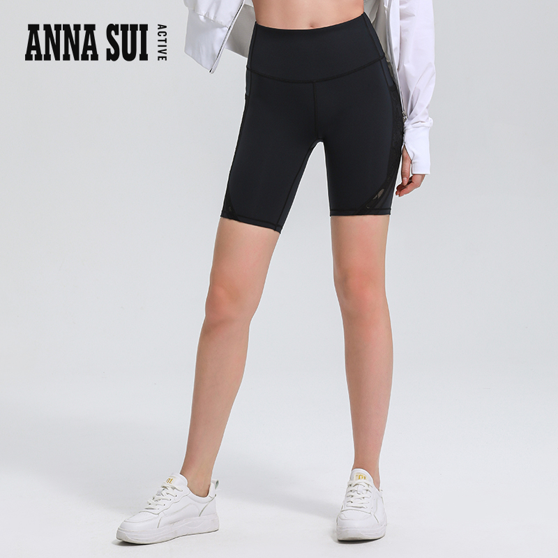 ANNA SUI安娜苏运动 性感蕾丝拼接亲肤凉感排汗骑行裤紧身短裤女