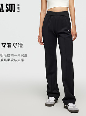 ANNASUI安娜苏运动跑步休闲微喇长裤女款黑色宽松外穿秋冬季针织