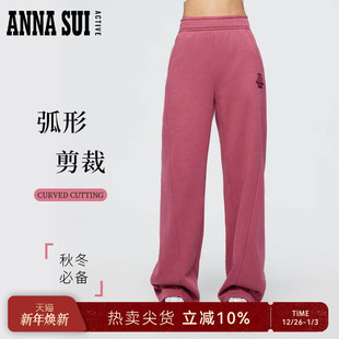 女款 ANNA 抓绒圣诞红色阔腿香蕉裤 秋冬季 加厚高腰 SUI安娜苏运动