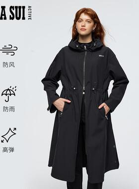 ANNA SUI安娜苏运动 全能防护 防风防雨黑色修身风衣长款外套