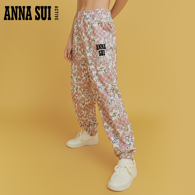 ANNA SUI 安娜苏  复古格纹印花休闲长裤收脚宽松卫裤女