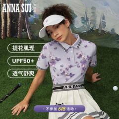 ANNA SUI 俱乐部系列 蝶影polo衫条纹撞色短袖T恤抗uv50+高尔夫