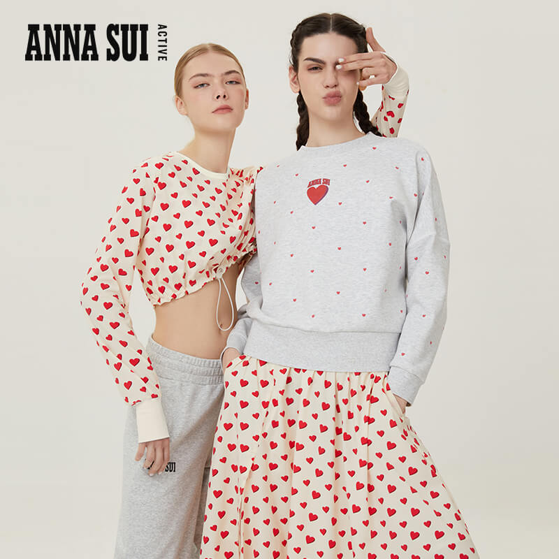 ANNA SUI 安娜苏满版爱心印花元素休闲短款卫衣上衣女