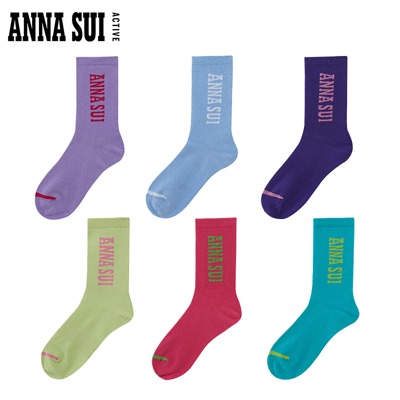 ANNA SUI安娜苏运动 经典logo撞色休闲中筒运动袜