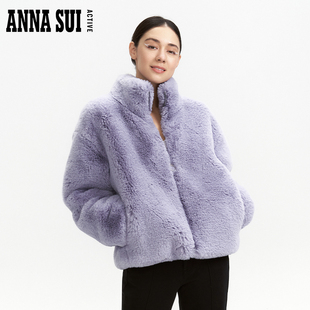 ANNA 仿水貂毛紫色立领定制拉链外套上衣女 SUI安娜苏运动