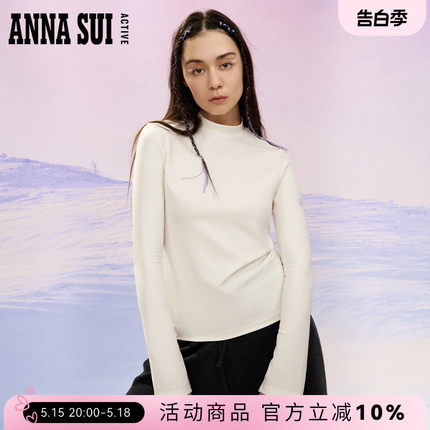 ANNA SUI 半高领独特面料紧身打底衫舒适T恤女长袖上衣