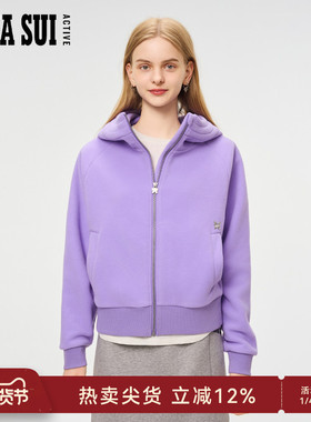 ANNASUI安娜苏运动polartec紫色摇粒绒立领连帽针织夹克外套女款