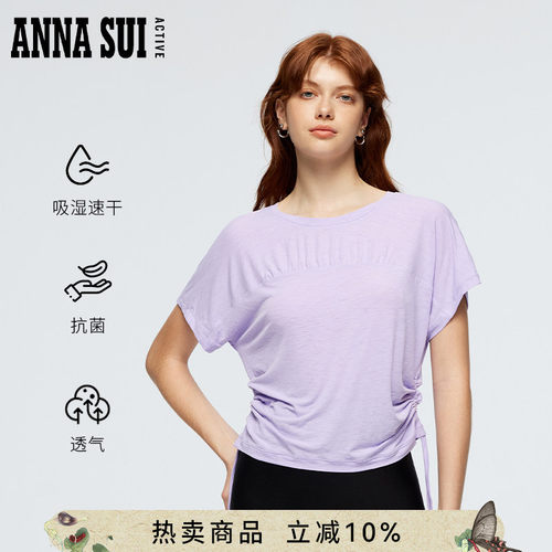 ANNASUI微褶圆领瑜伽运动T恤