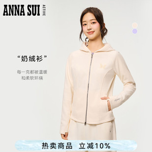 女款 ANNA 针织外套叠穿摇粒绒冬季 连帽修身 SUI安娜苏运动 奶绒衫