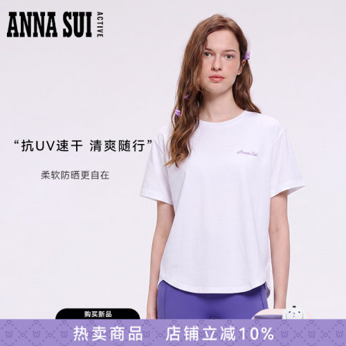 ANNASUI安娜苏运动夏季麻感棉抗UV防晒圆领短袖T恤女吸湿速干亲肤