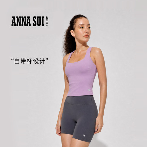 安娜苏运动内衣女新品修身高弹力工字瑜伽背心带胸垫 ANNASUI