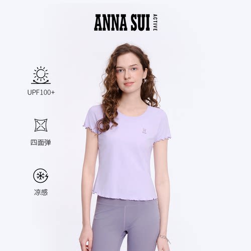 ANNASUI安娜苏运动正肩修身短袖T恤圆领挺括女彩色户外防晒凉感
