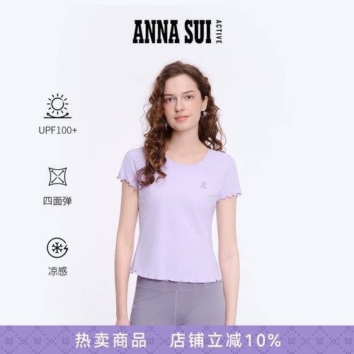 ANNASUI安娜苏运动正肩修身短袖T恤圆领挺括女彩色户外防晒凉感