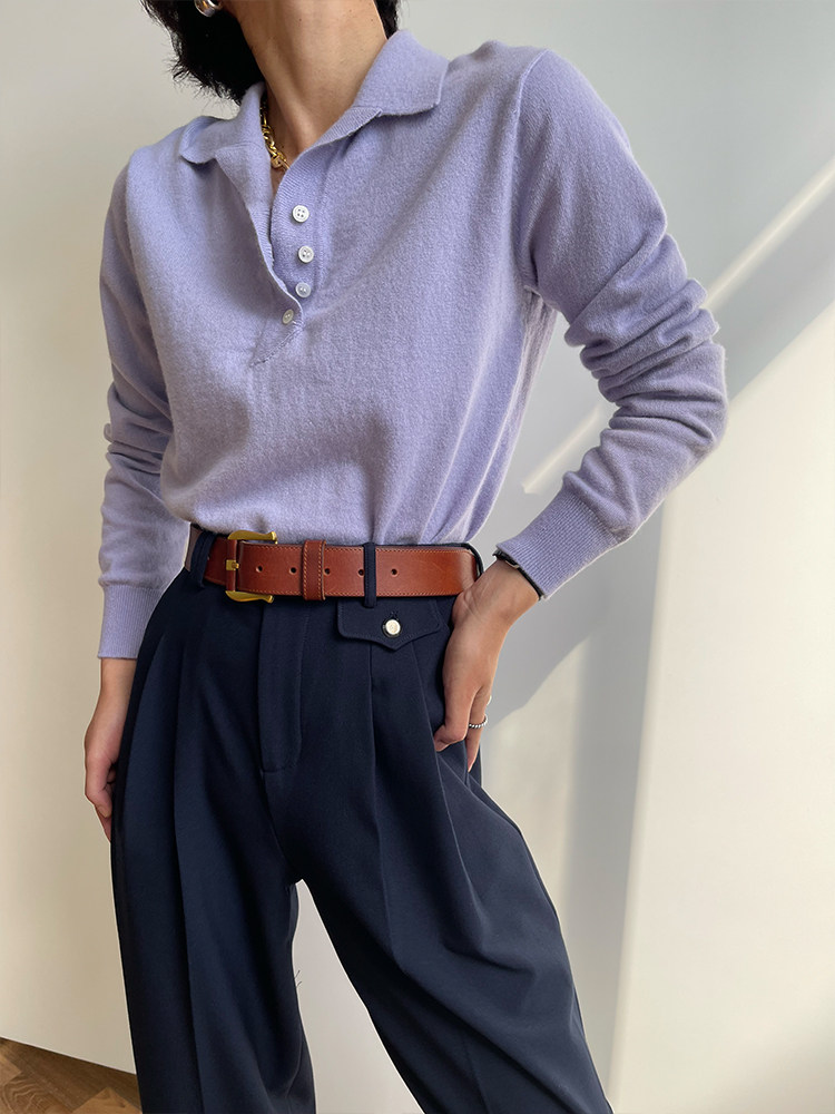 THREE VINTAGE LAPELS ALL-WOOL POLO KNIT WOMENS UNDERWEAR LAYERED MINIMALIST SWEATER BASE LAYER