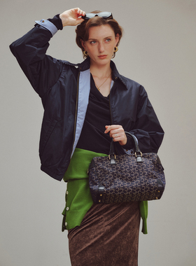 三所vintage  pra*a同面料翻领飞行服藏蓝外套3M新雪丽白棉服夹克