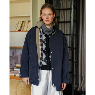 环保抗皱料挺括感拼接撞色 夹棉中长风衣夹克 三所vintage VTG猎装