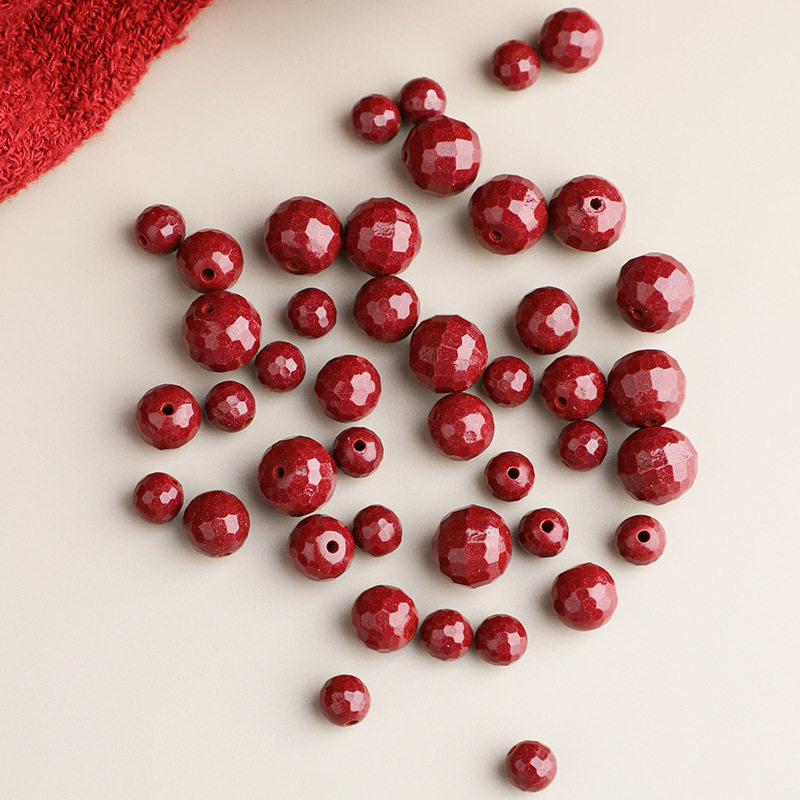 高含量保真朱砂配件紫金砂莲花切面散珠子小滴溜手串diy手链材料