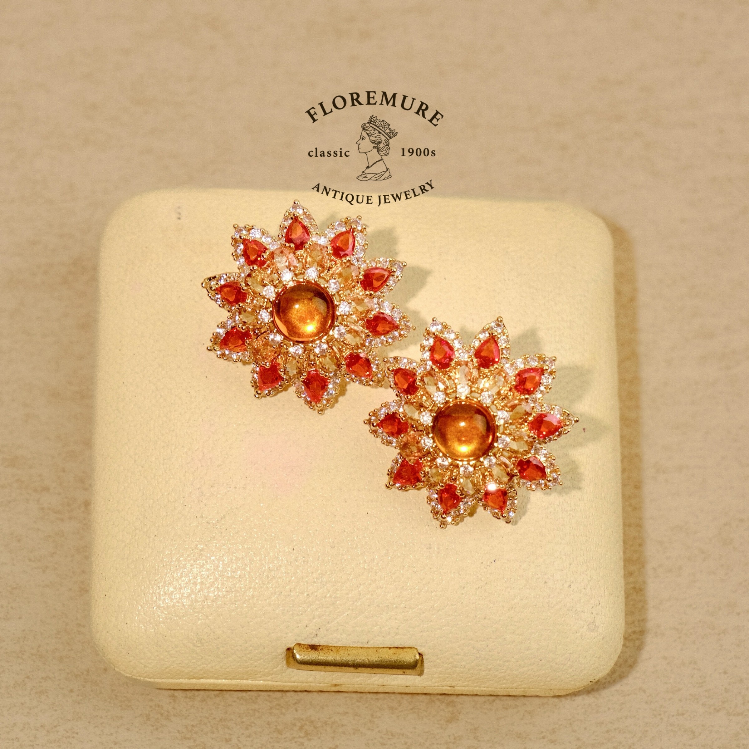 floremure古董廊太阳花琉璃耳饰