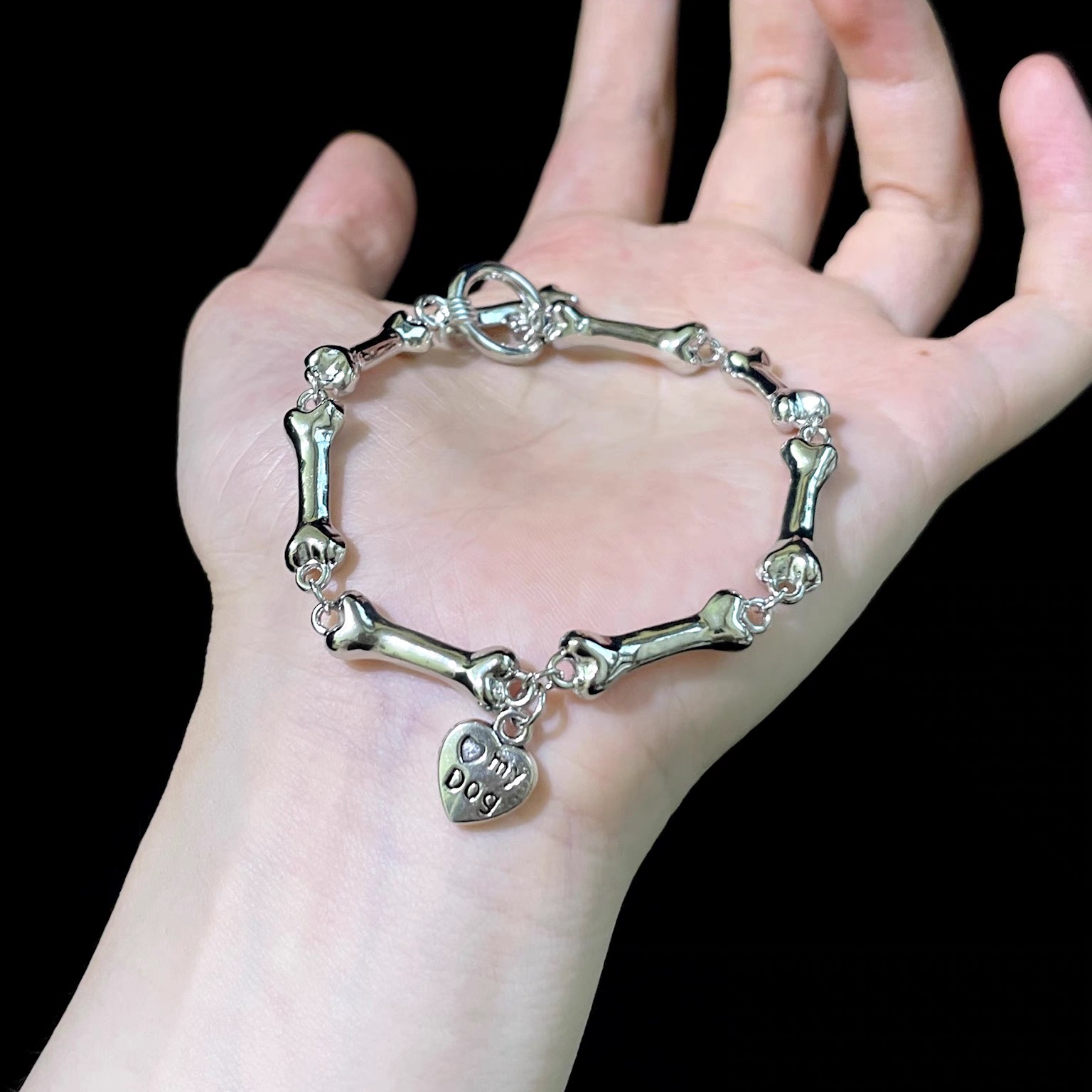 Vintage古着 Silver puppy bones手链