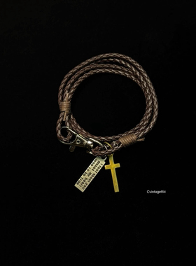 Vintage古著 Leather rope cross手環