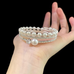 Vintage古着 rhinestone手镯 Pearl