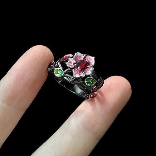 Vintage古着 Gothic ruby rose戒指