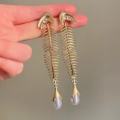 fish Vintage古着 Pearl bone耳饰